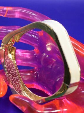 Gold Tone Hinged Square Enamel and Hinged Bangle Bracelet
